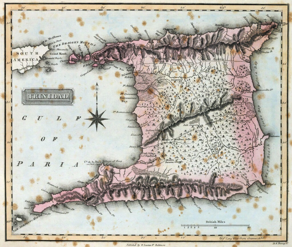 Colonial map of Trinidad showing South America